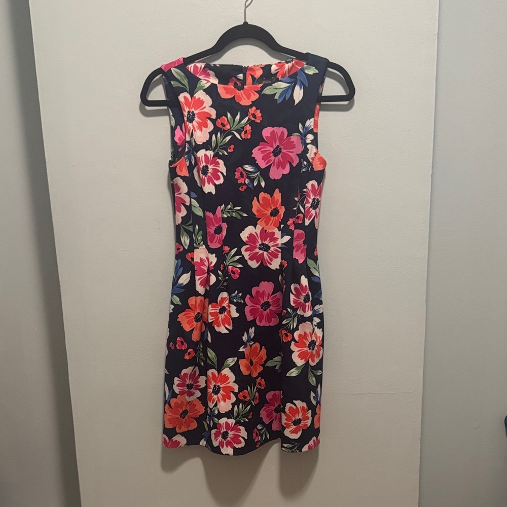 Vince Camuto Navy Midi Dress with Pink & Coral Floral Print